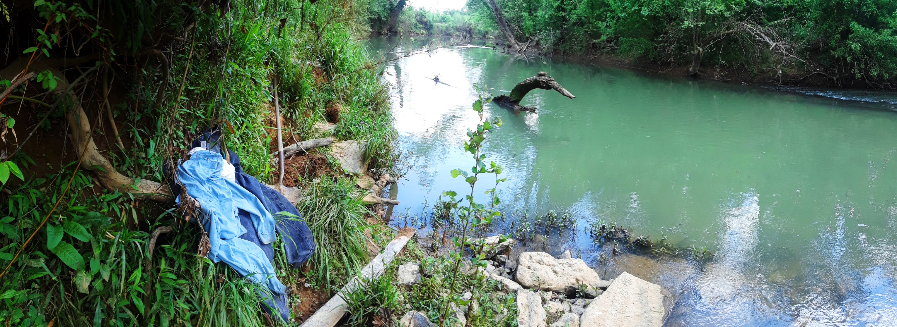 My clothes with the Chicka Monster log on the West Chickamauga Creek, May 2018