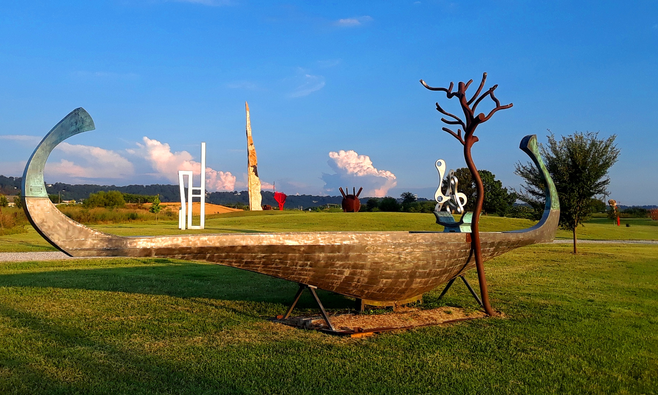 Cast off! Get out there! Experience! A Viking Longboat sculpture at SCULPTURE FIELDS AT MONTAGUE PARK in Chattanooga