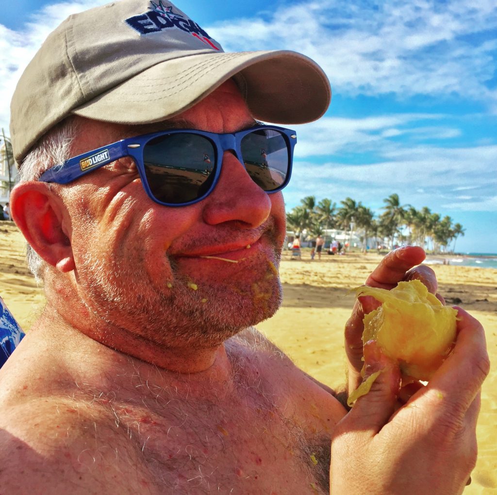 David eating fresh mango in Puerto Rico. March 2019