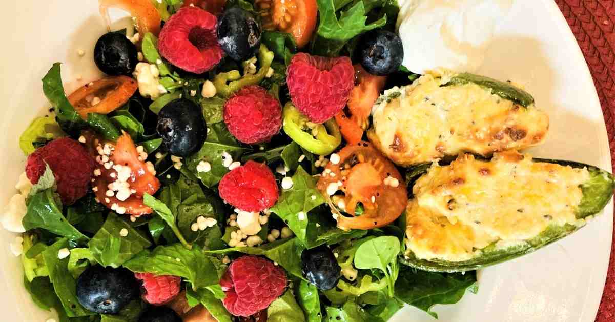stuffed jalapenos and garden salad